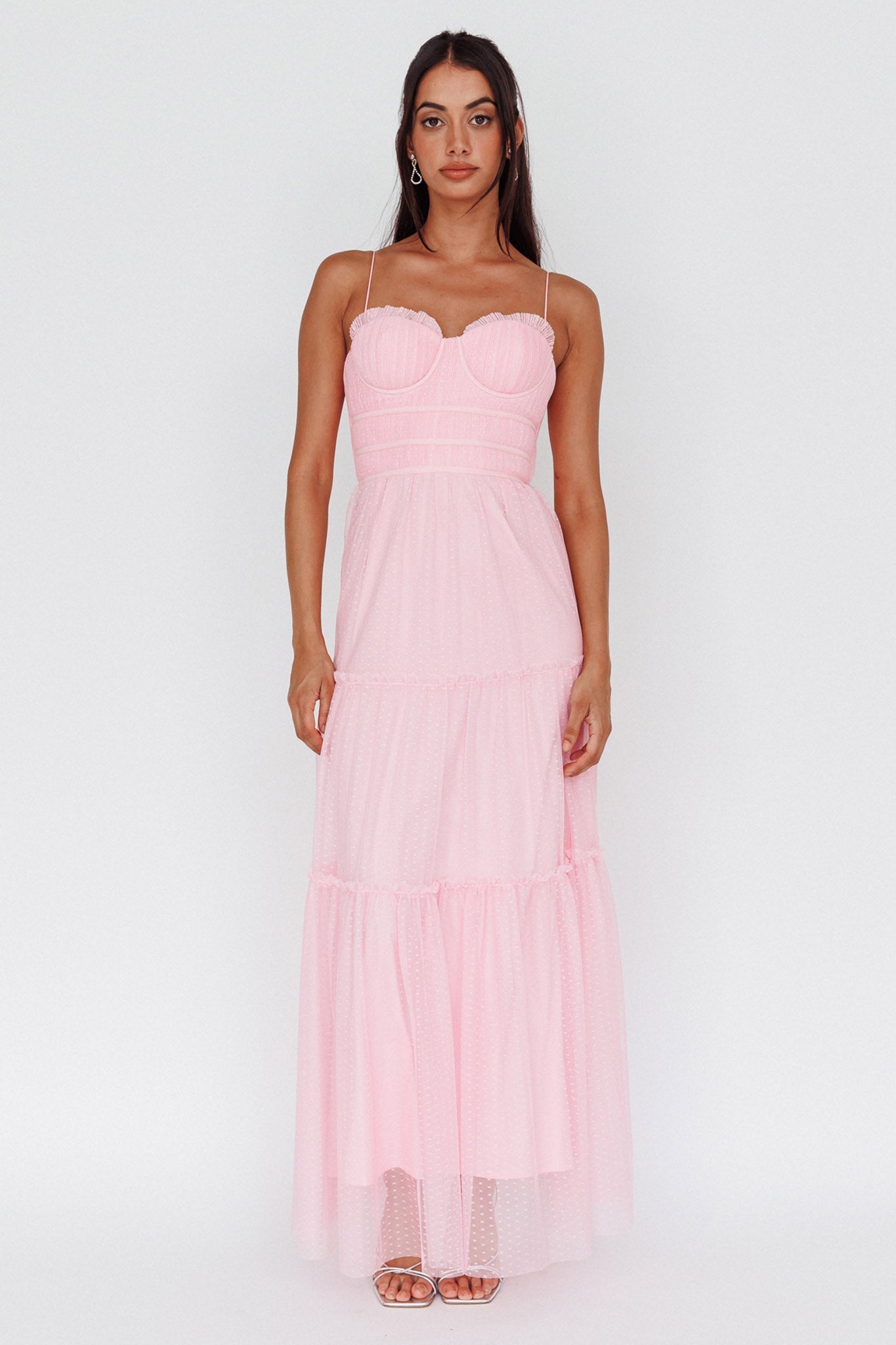 Calla Sweetheart Neckline Hail Spot Midi Dress Pink