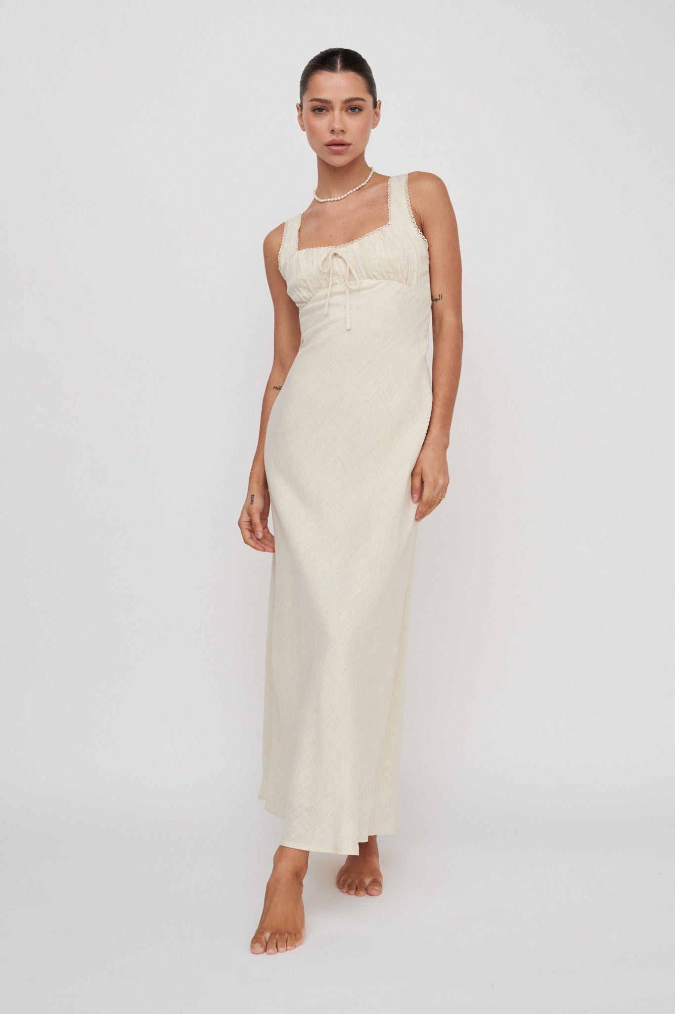 Carlee Gathered Bust Maxi Dress Oat