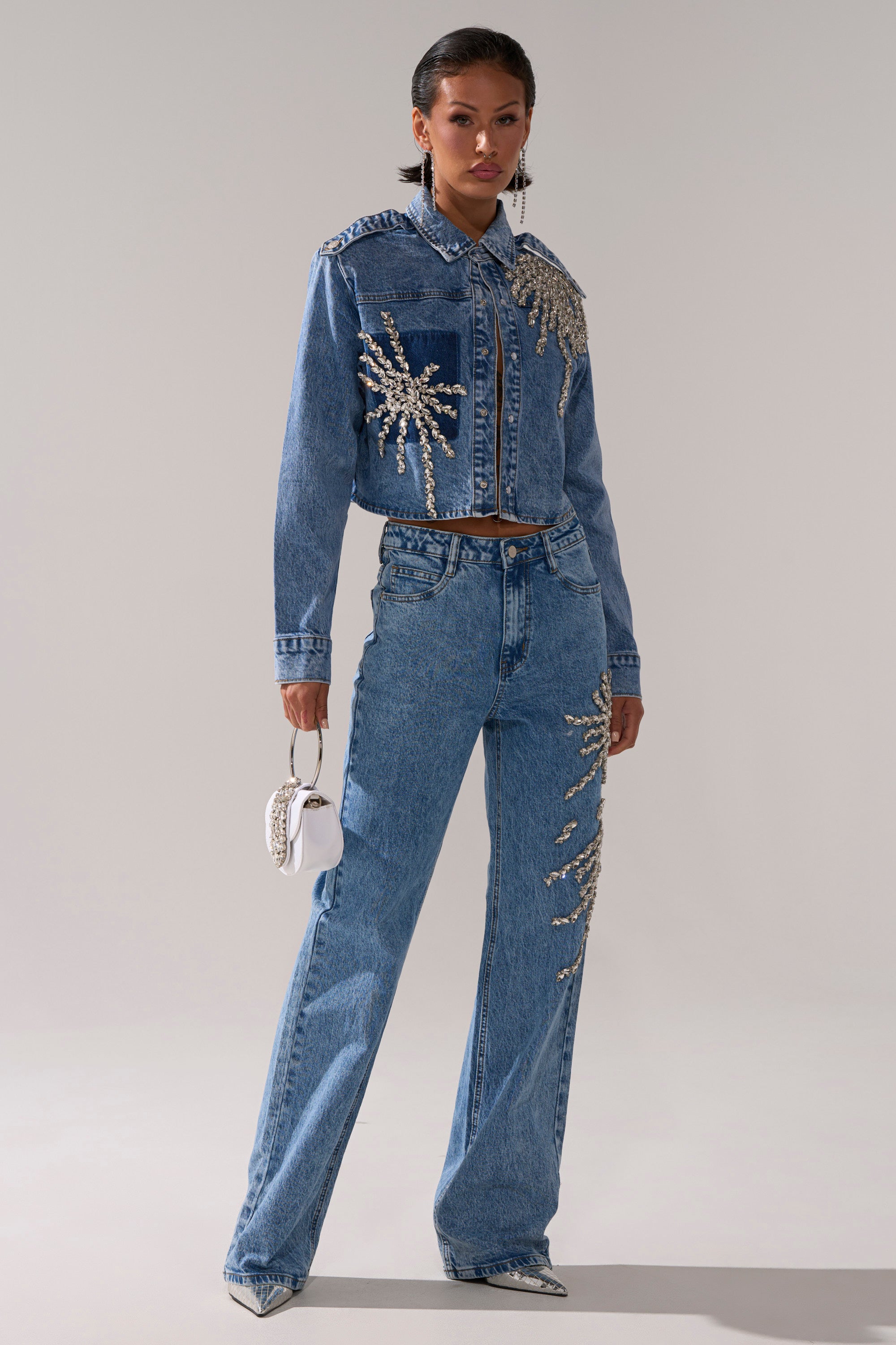 SPARKLE AND SHINE QUEEN DENIM BUTTON DOWN