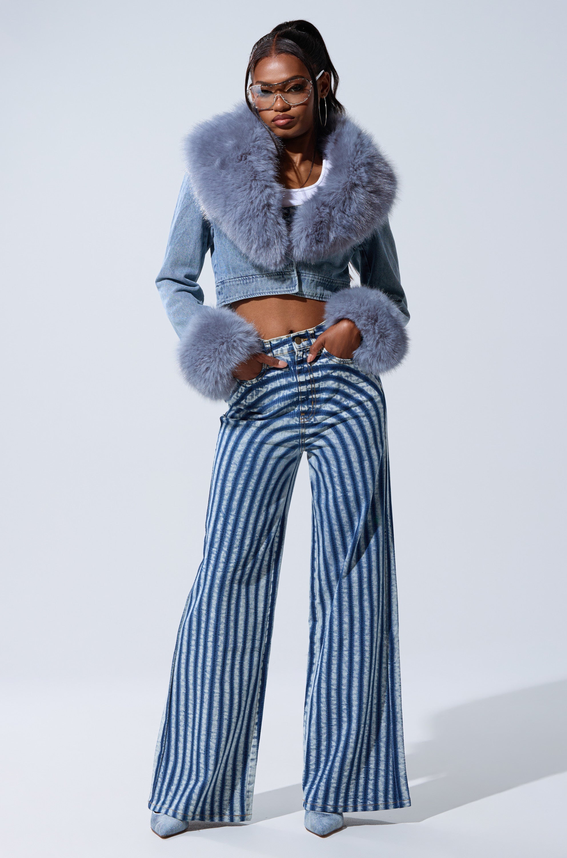 LETS GET CRAZY STRIPE WIDE LEG DENIM
