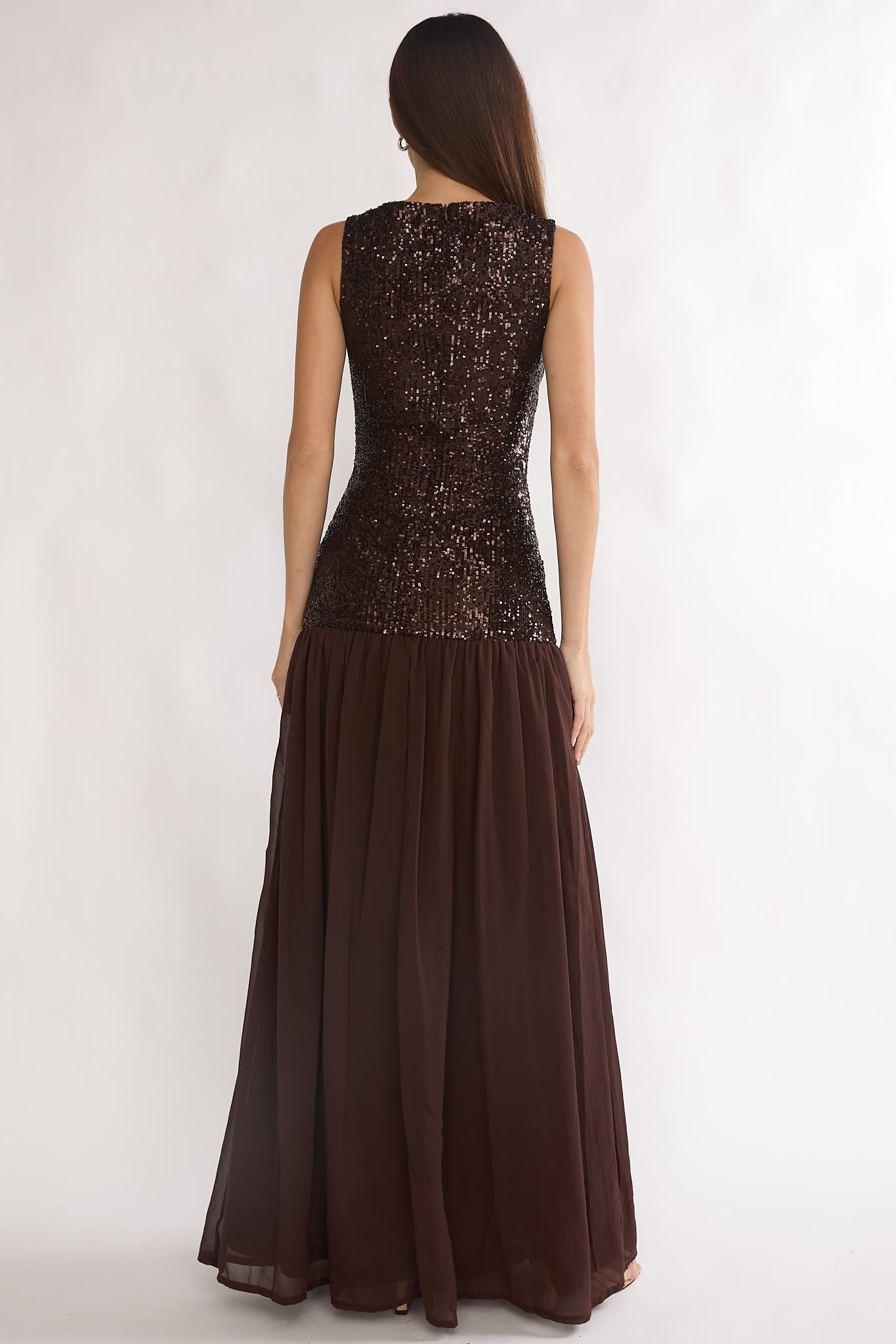 Dioris Rosette Cut-Out Sequin Maxi Dress Sequin Choco