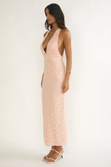 Cipriana Backless Halter Maxi Dress Sequin Pink