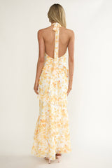 Cipriana Frill Trim Halter Maxi Dress Floral Yellow