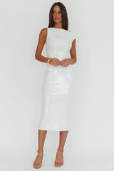 Country Club Asymmetric Neckline Midi Dress Sequin White
