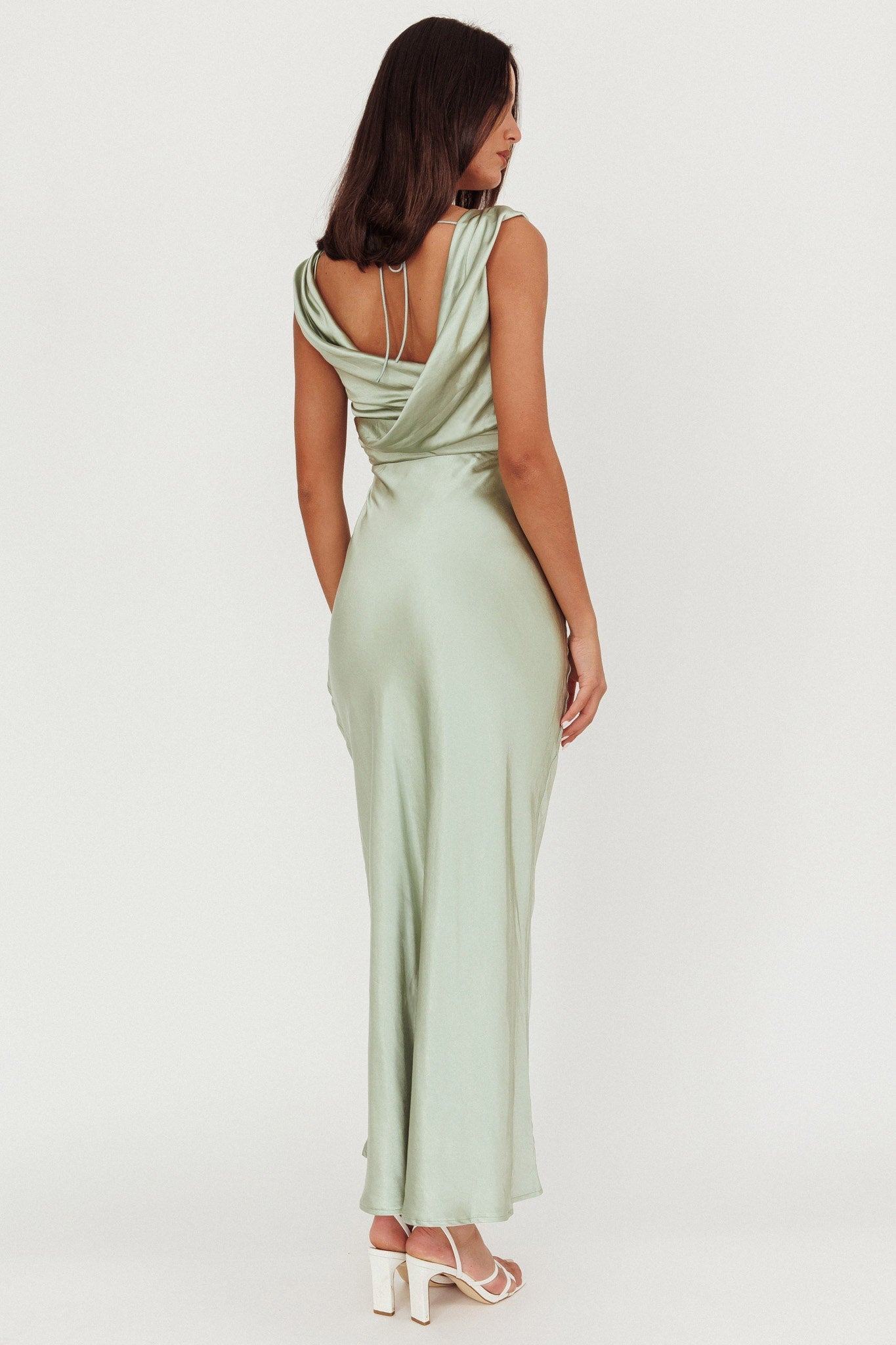 Chills Cowl Neck Satin Maxi Dress Sage