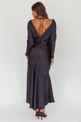Cecilia Long Sleeve Drape Back Maxi Dress Navy