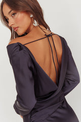 Cecilia Long Sleeve Drape Back Maxi Dress Navy