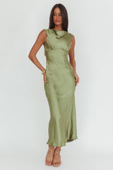 Cheers To You Cowl Back Maxi Dress Olive
