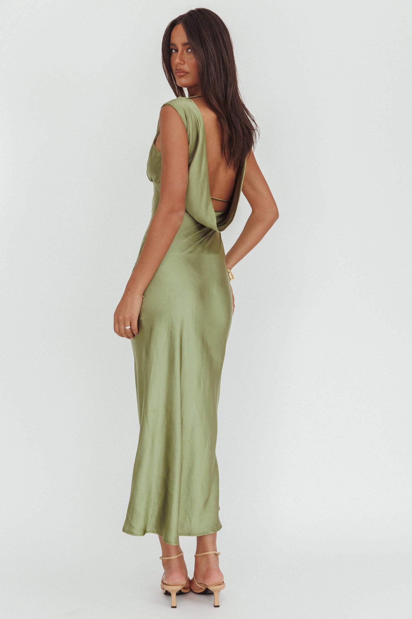 Cheers To You Cowl Back Maxi Dress Olive