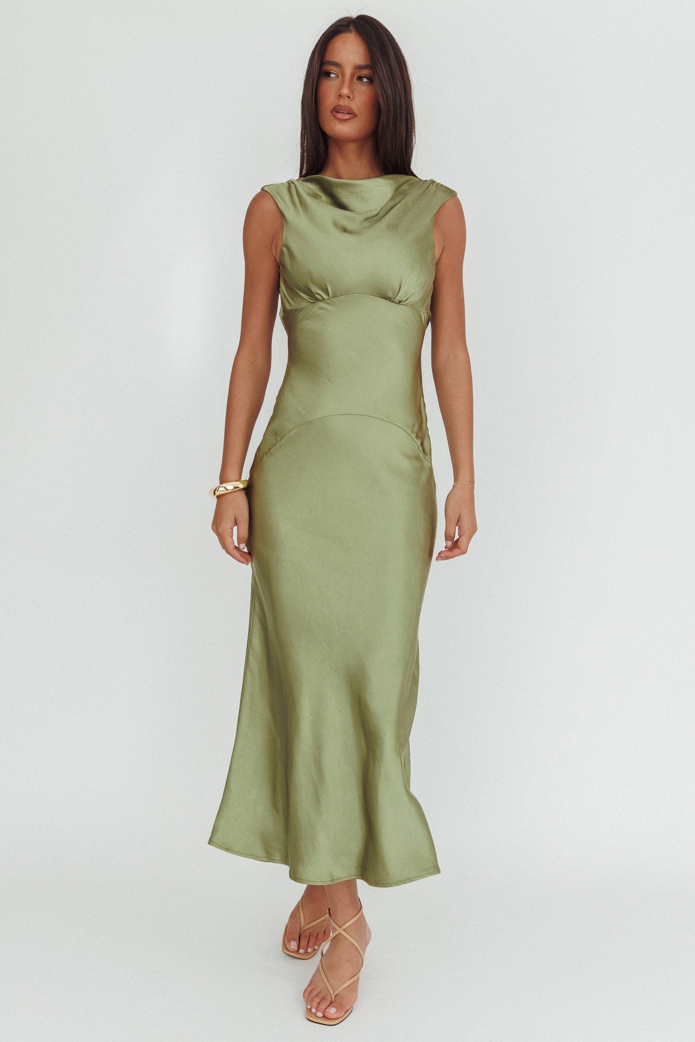 Cheers To You Cowl Back Maxi Dress Olive