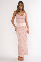 Cabernet Halter Maxi Dress Wine Sequin Pink