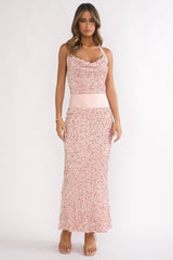 Cabernet Halter Maxi Dress Wine Sequin Pink