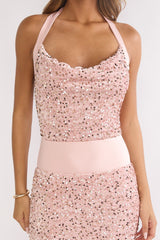 Cabernet Halter Maxi Dress Wine Sequin Pink