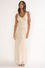 Bellamira Bow Shoulder Maxi Dress Sequin Champagne