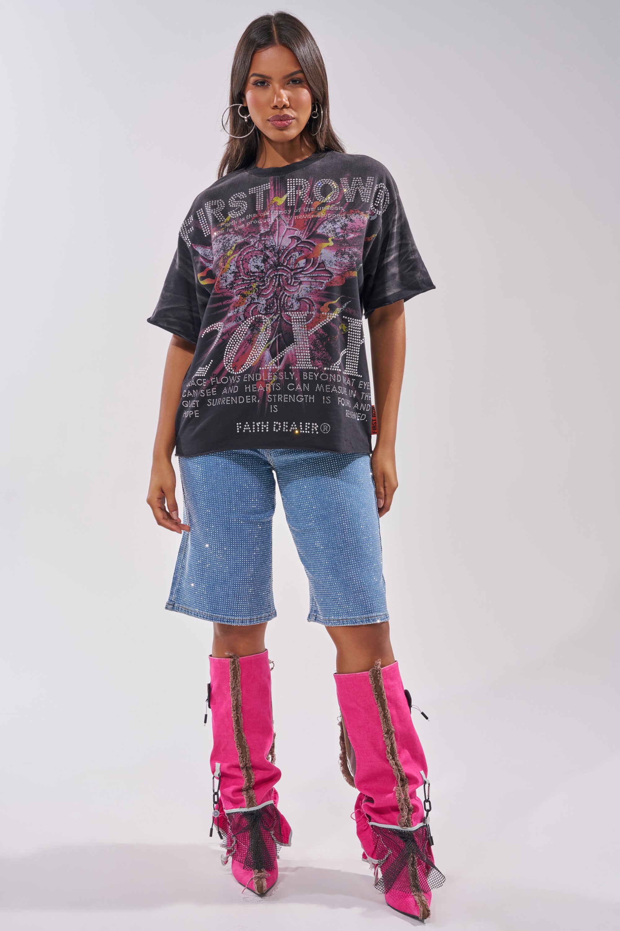 BLING BLING RHINESTONE DARK BLUE DENIM BERMUDA SHORT