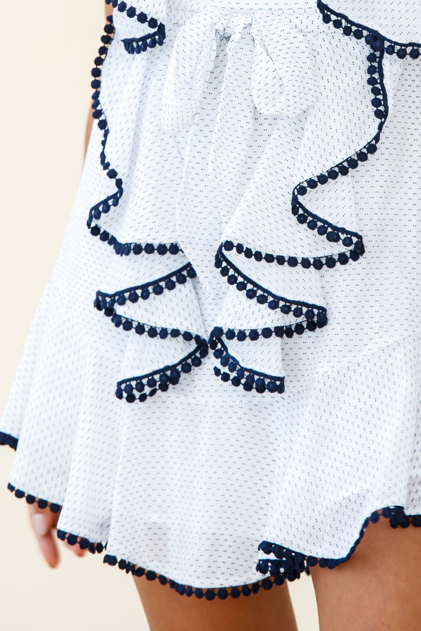 Deandra Ruffle Insert Waist Tie Dress Dash Pattern White
