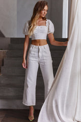 Cathlin Puff Sleeve Denim Crop Top White
