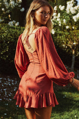 Catch Feelings Sweetheart Neckline Dot Trim Dress Rose