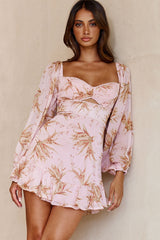 Catch Feelings Sweetheart Neckline Dot Trim Dress Lily Print Pink