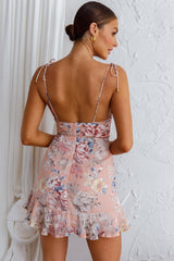 Catch Feelings Tied Shoulder Sweetheart Neckline Dress Floral Apricot