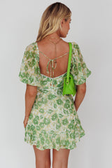 Catch Feelings Sweetheart Neckline Dot Trim Dress Floral Green