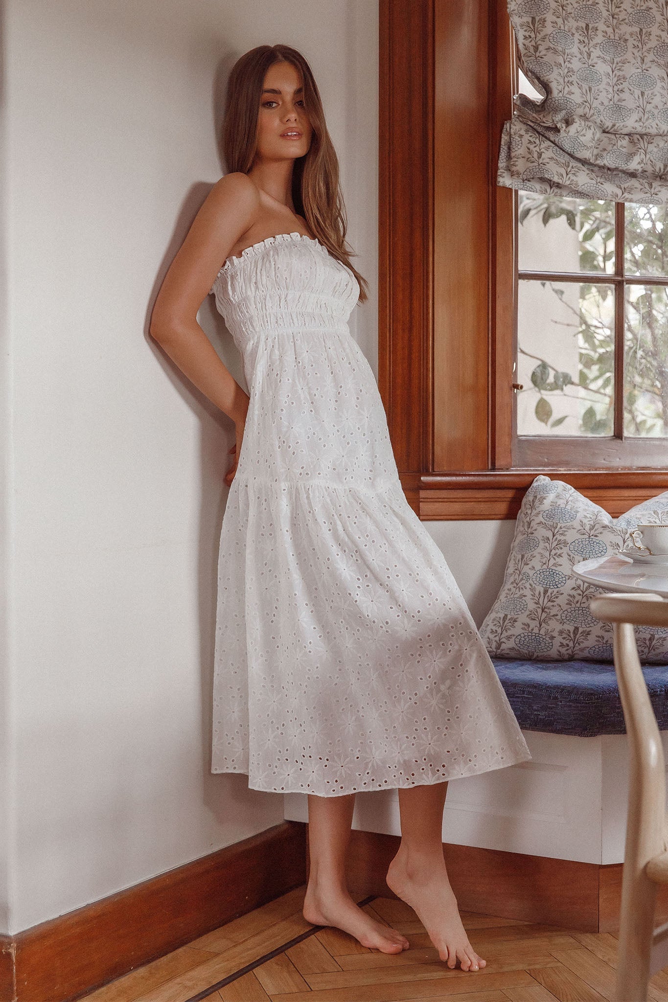 Chasing Sunshine Strapless Midi Dress White