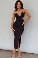 Bahamas Strappy Back Front Split Midi Dress Black