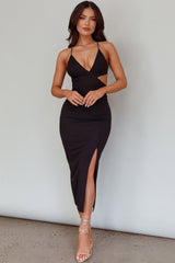 Bahamas Strappy Back Front Split Midi Dress Black