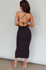 Bahamas Strappy Back Front Split Midi Dress Black