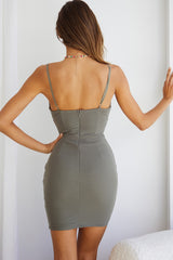 Callie Golden Ring Feature Cut-Out Bust Mini Dress Olive