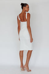 Bella Vista Cowl Neckline Thick Strap Knee Length Dress White