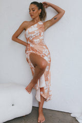 Casa Del Mar One-Shoulder Ruched Midi Dress Floral Blush