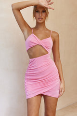 California Dreaming Cut-Out Waist Ruched Mini Dress Barbie Pink