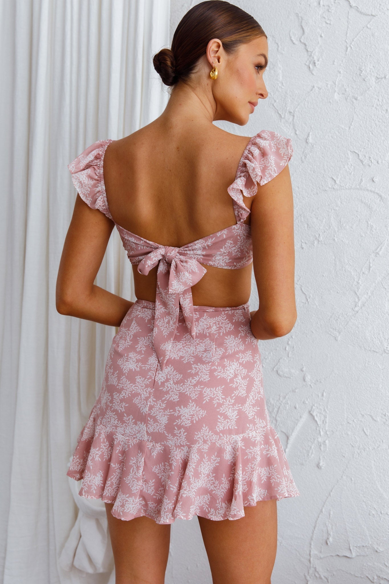 Barcelona Tied Back Mini Dress Floral Blush