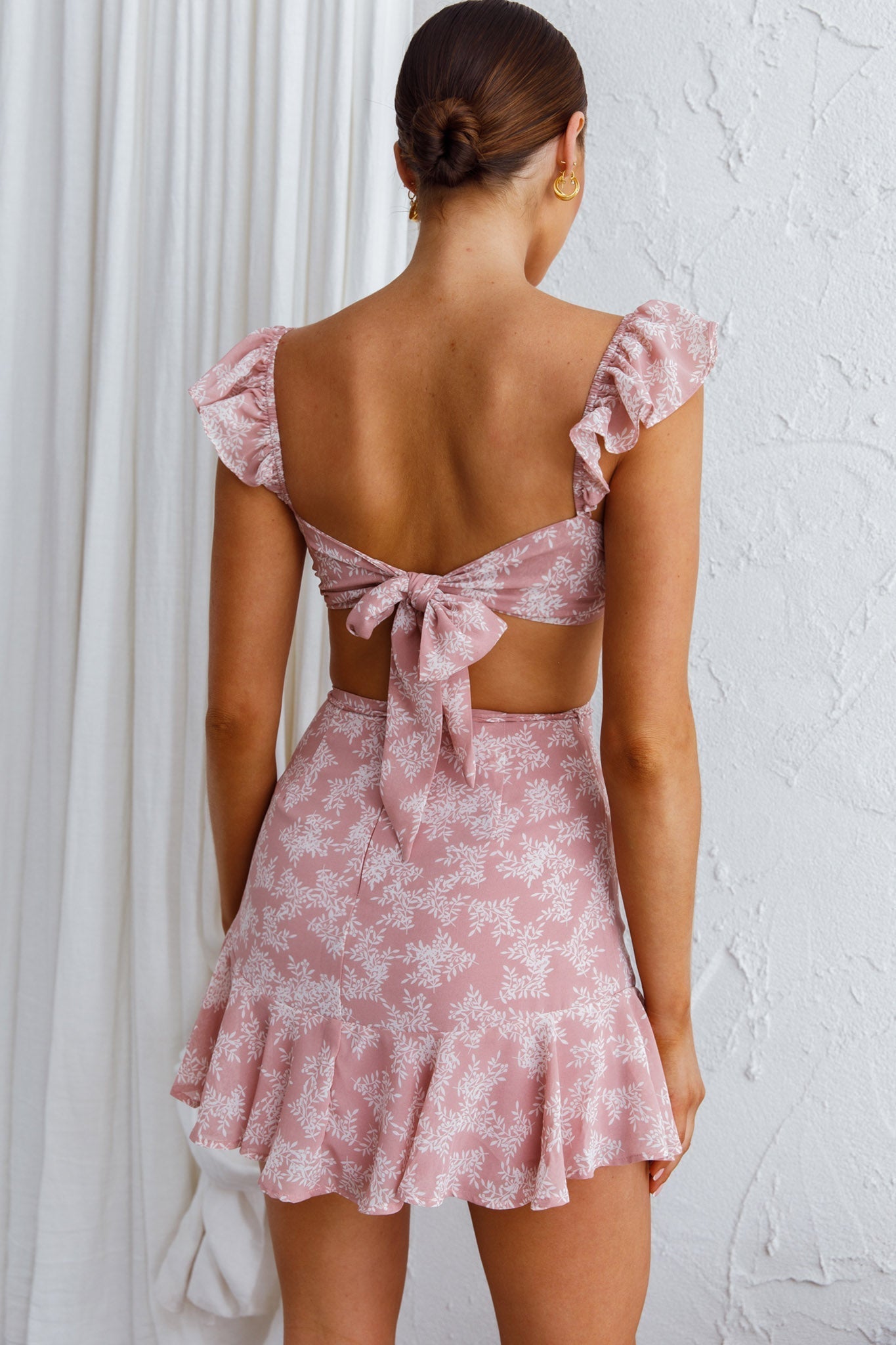 Barcelona Tied Back Mini Dress Floral Blush