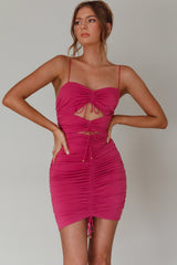 Casanova Ruched String-Tie Dress Fuchsia