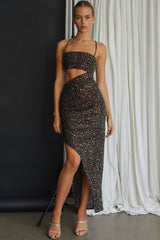 Can't Hardly Wait Cut-Out Midi Dress Sequin Black