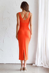 Charice Mesh Bodice Overlay Midi Dress Orange