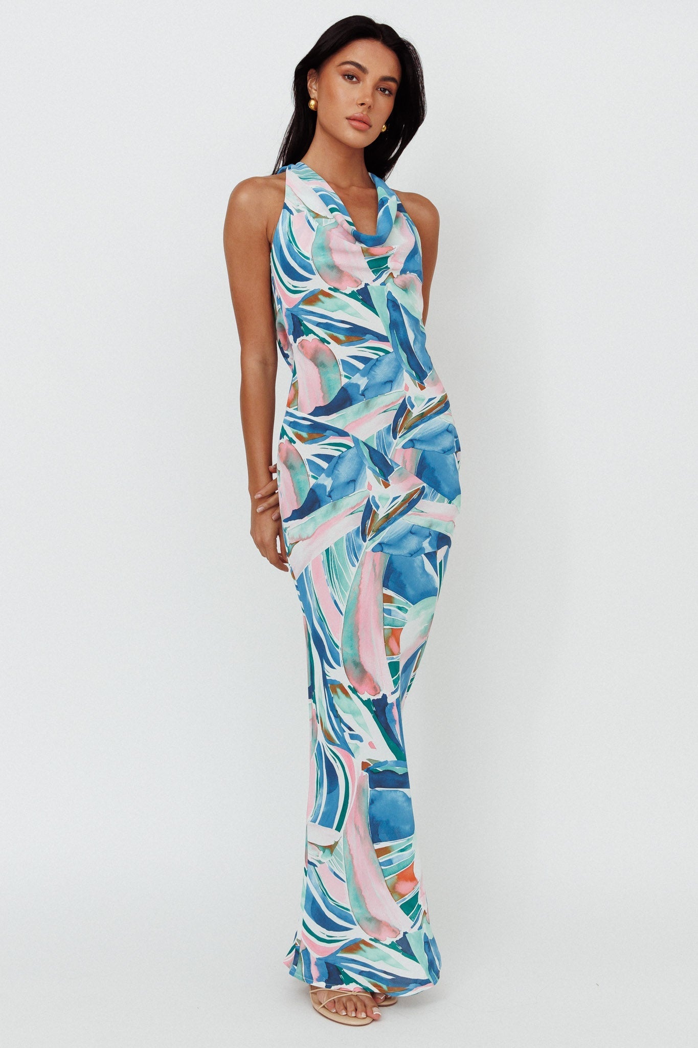 Cassiopeia Open Back Maxi Dress Abstract Blue