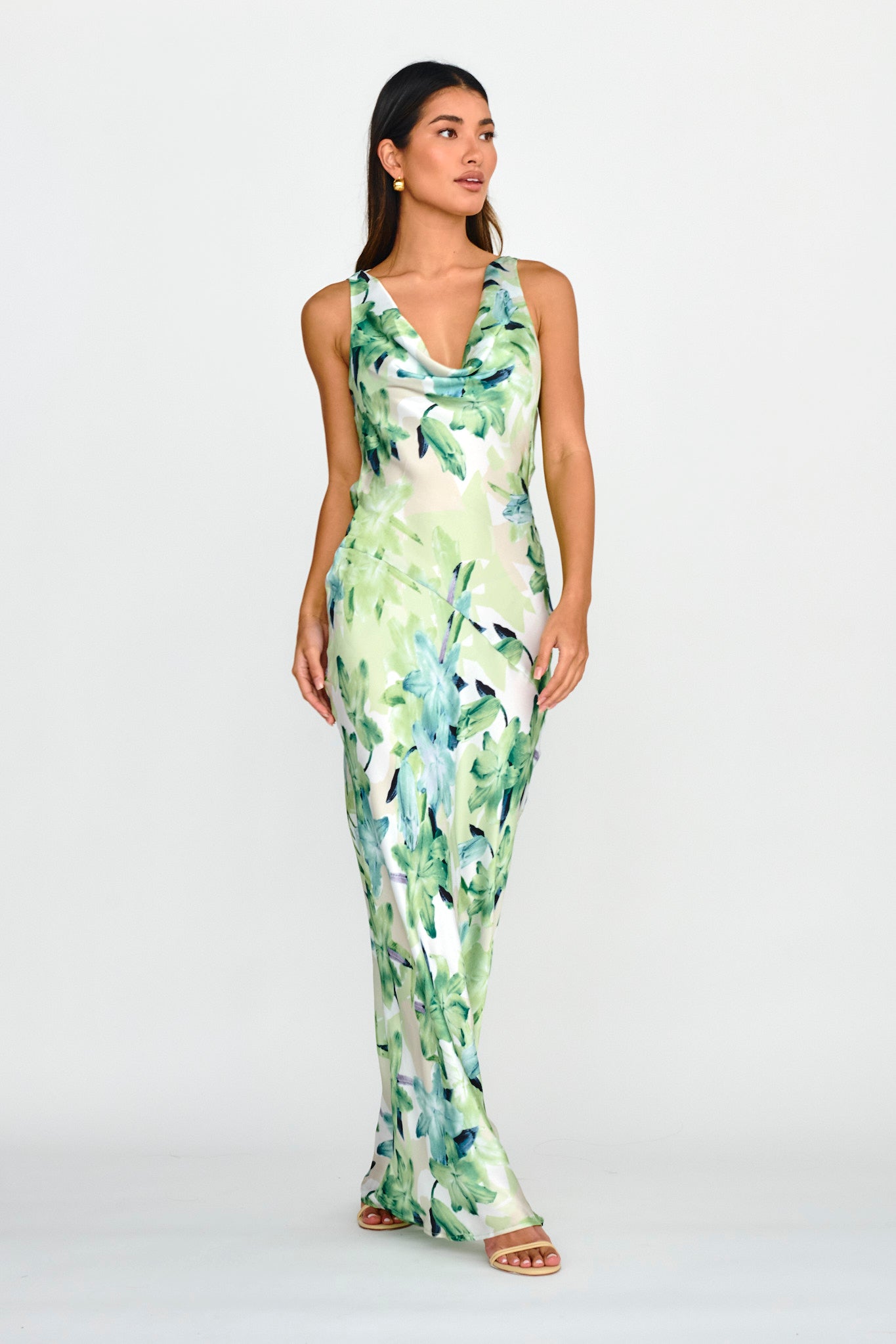 Cassiopeia Open Back Maxi Dress Lily Print Blue