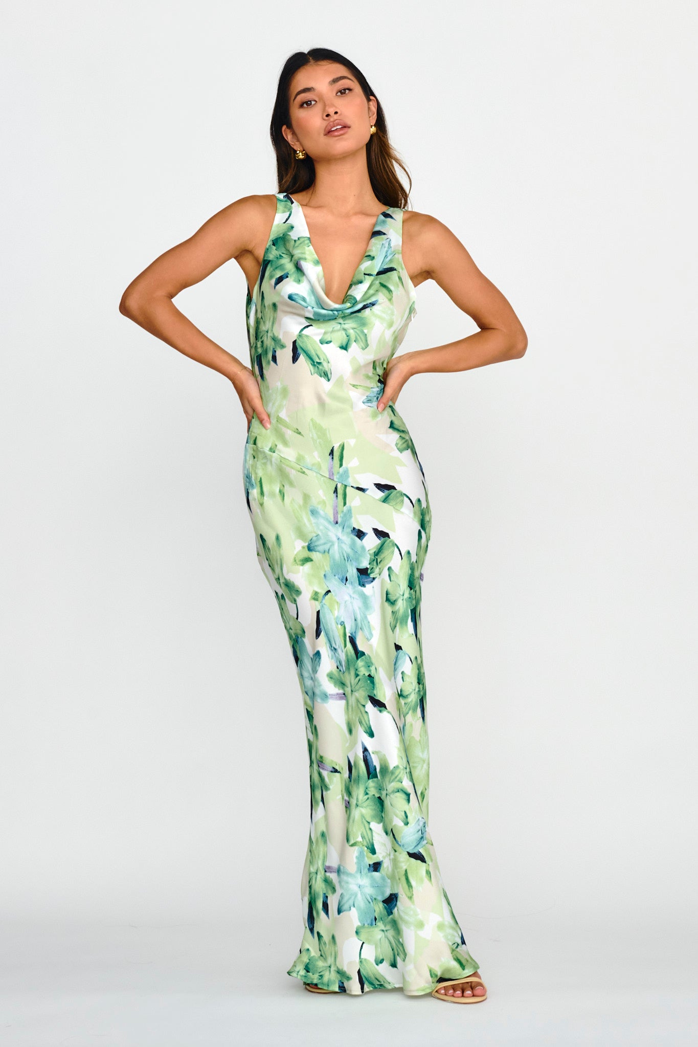 Cassiopeia Open Back Maxi Dress Lily Print Blue