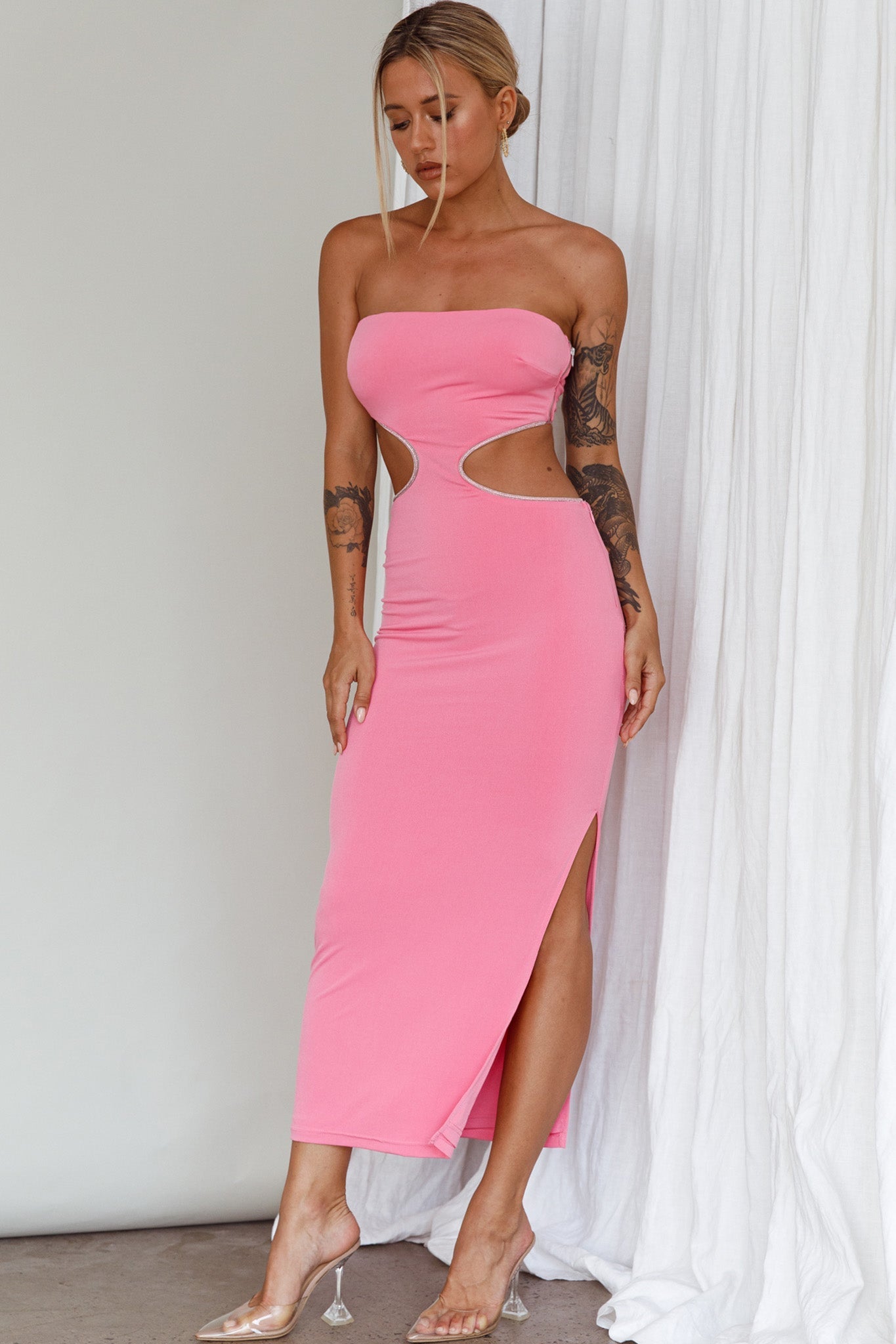 Bridget Cut-Out Midi Dress Barbie Pink