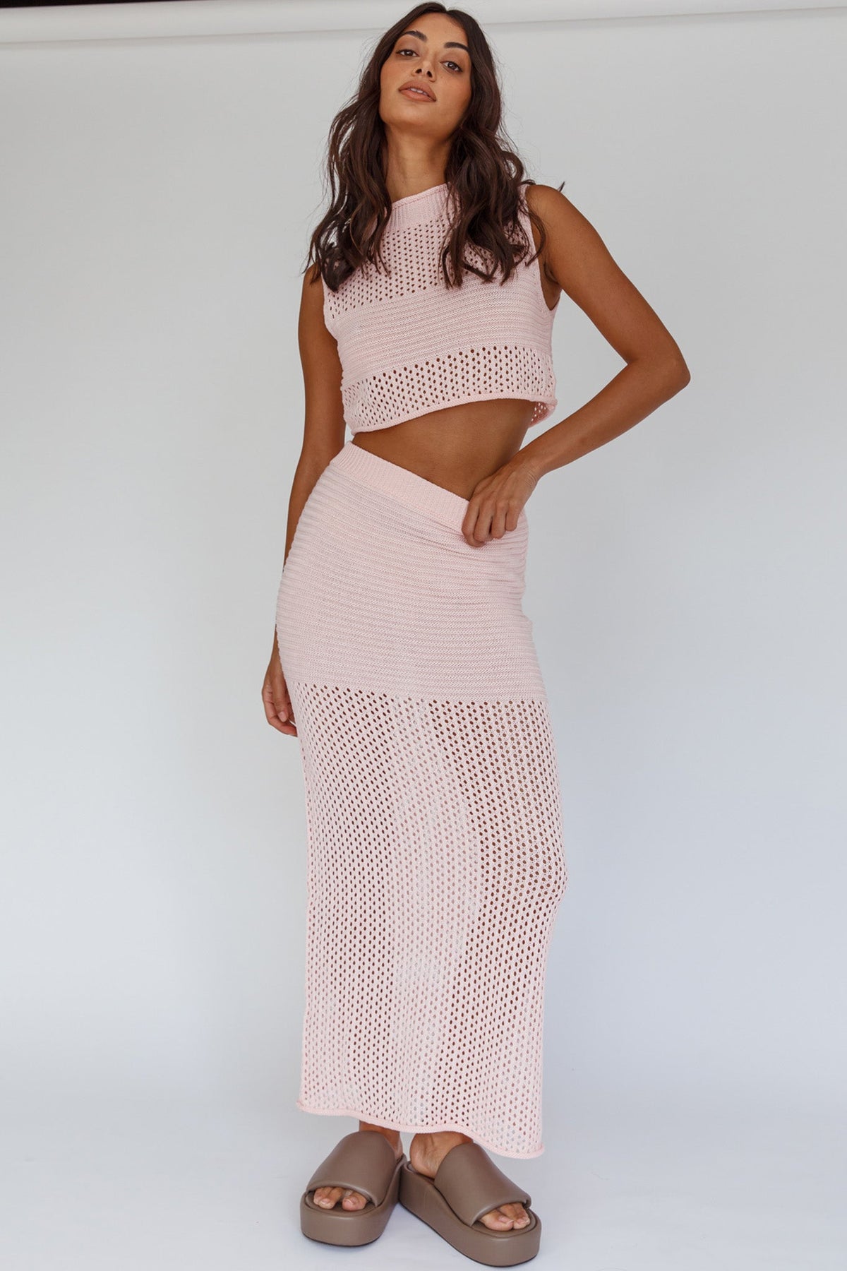 Bayside Crochet Maxi Skirt Pink