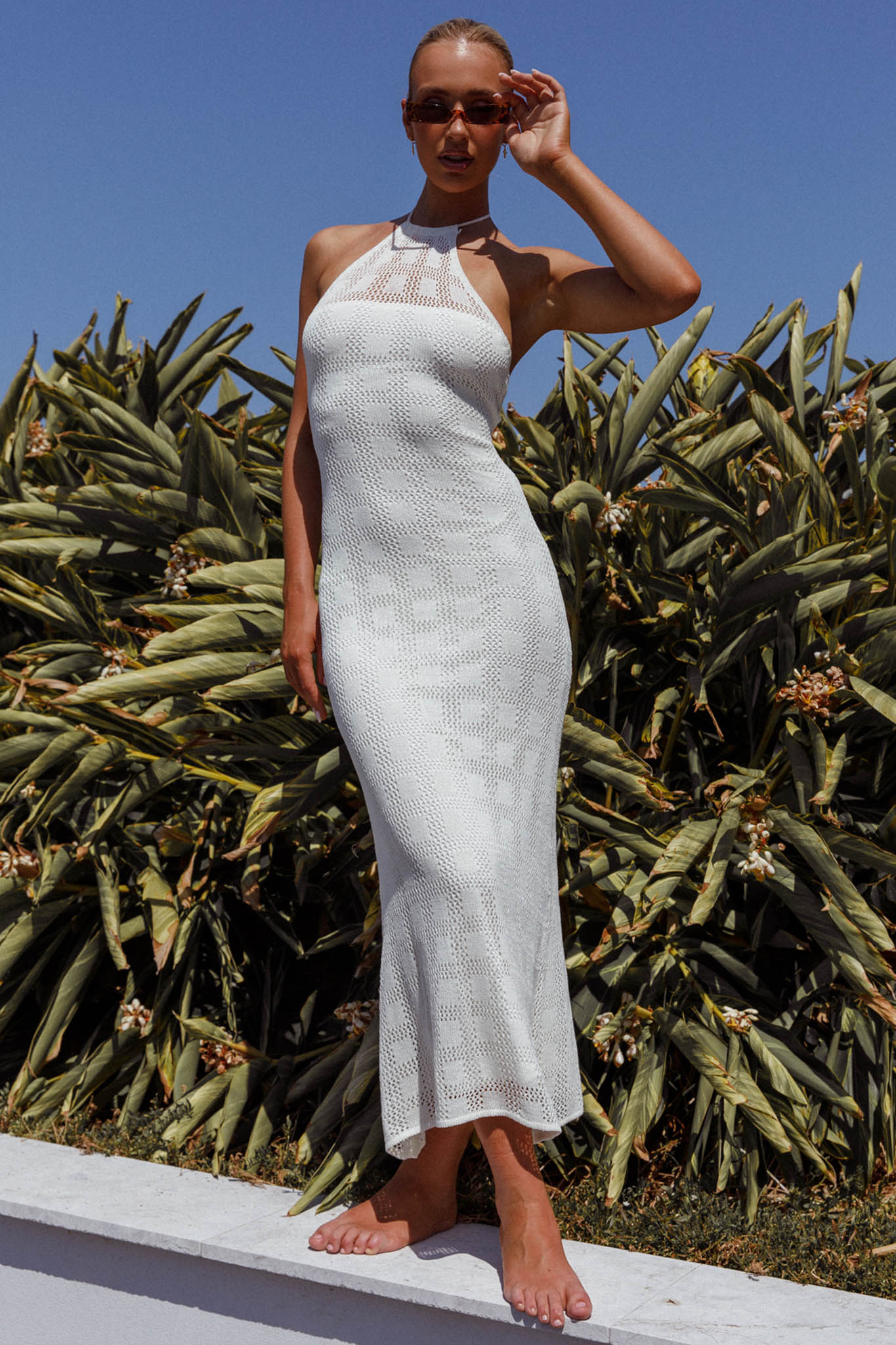 Bermuda Shores Crochet Maxi Dress White