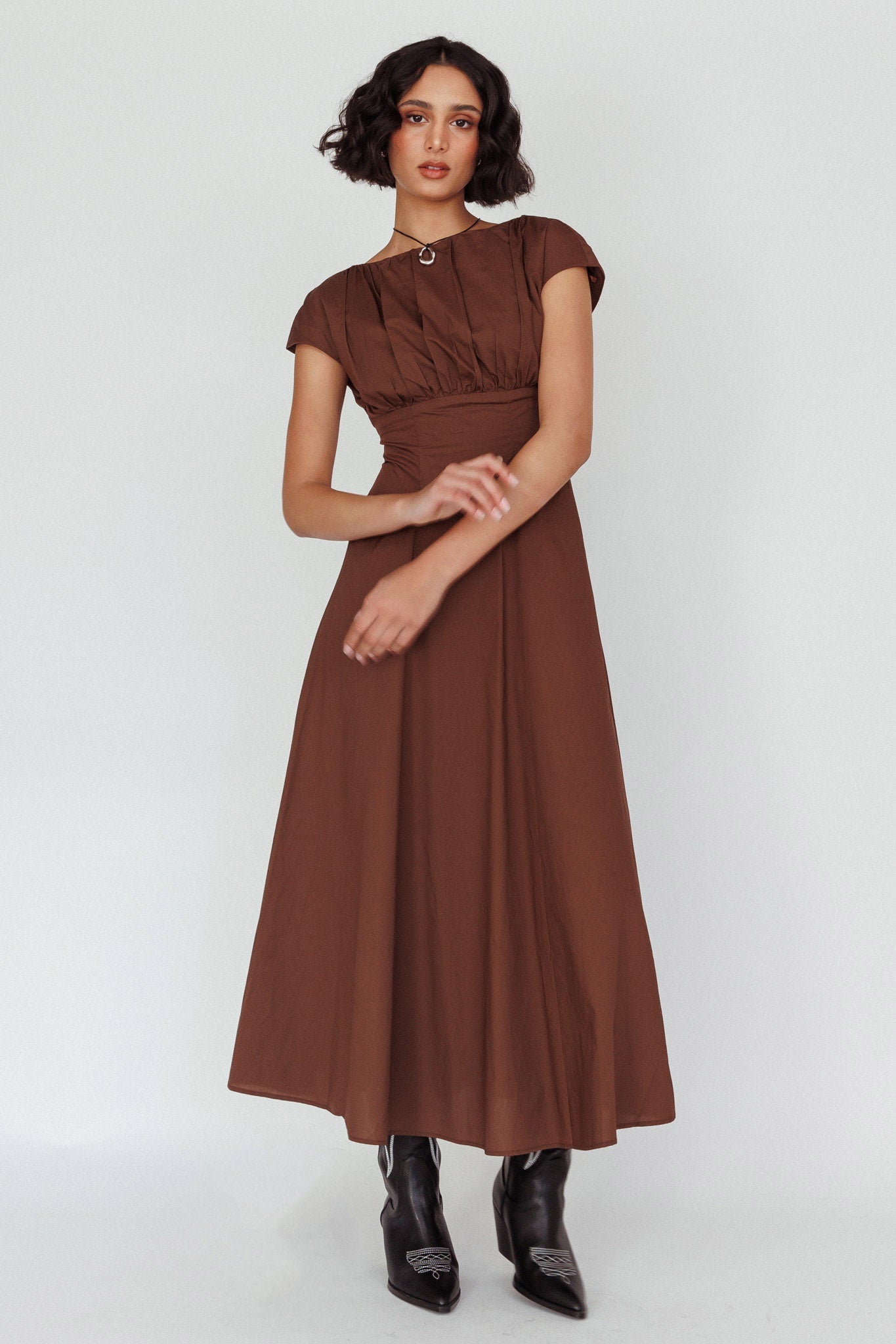 Derry Cap Sleeve A-line Maxi Dress Chocolate