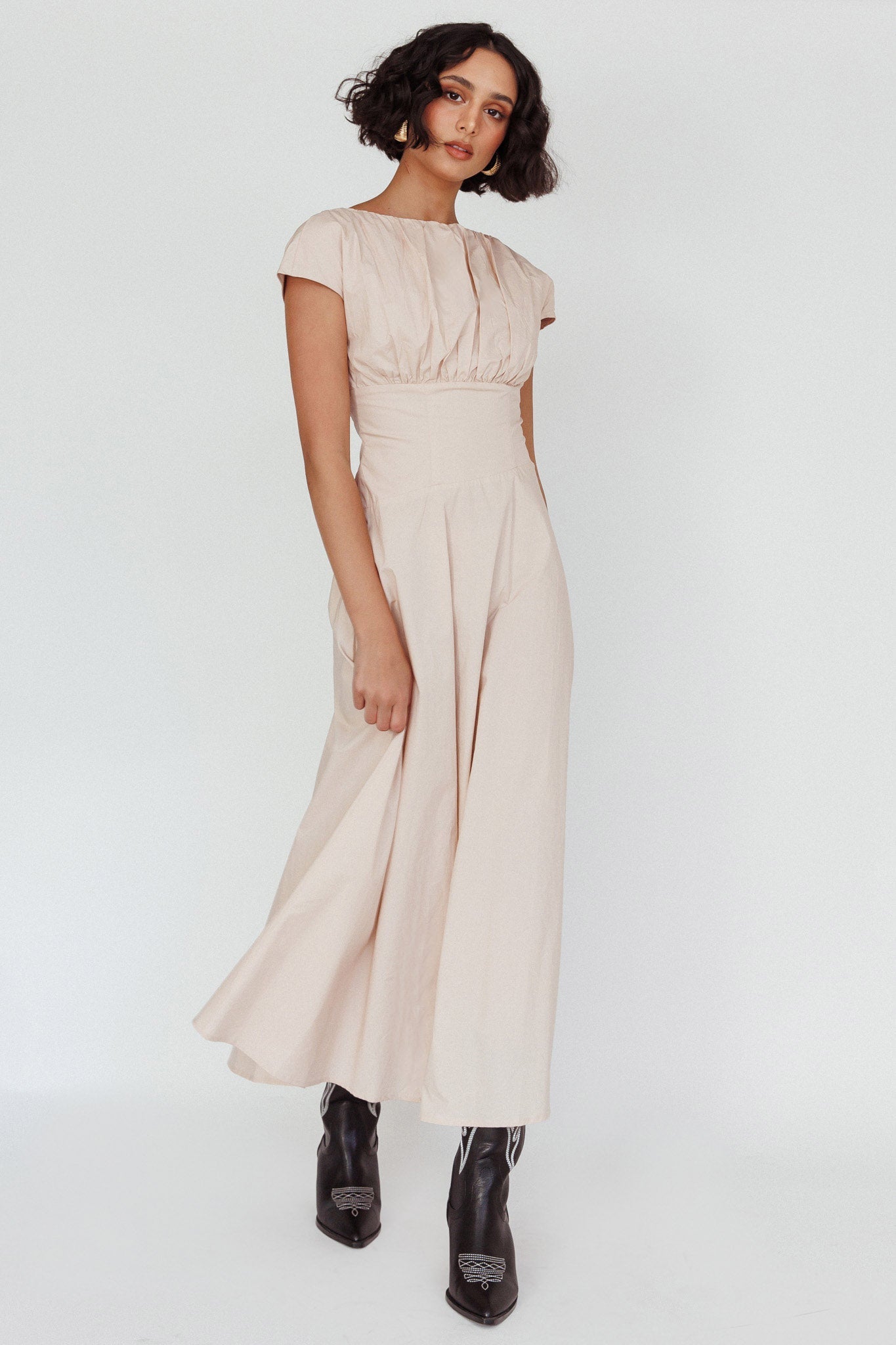 Derry Cap Sleeve A-line Maxi Dress Oat