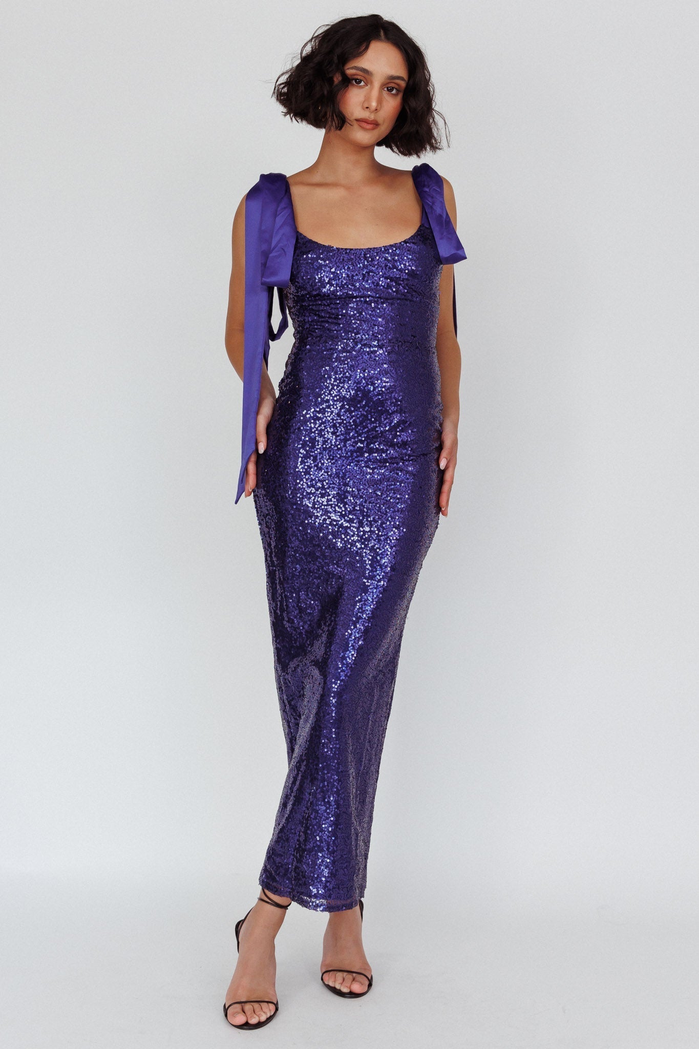 Birthday Wish Tied Shoulder Sequin Maxi Dress Blue