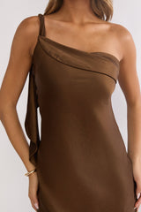 Carmel One-Shoulder Sash Maxi Dress Chocolate