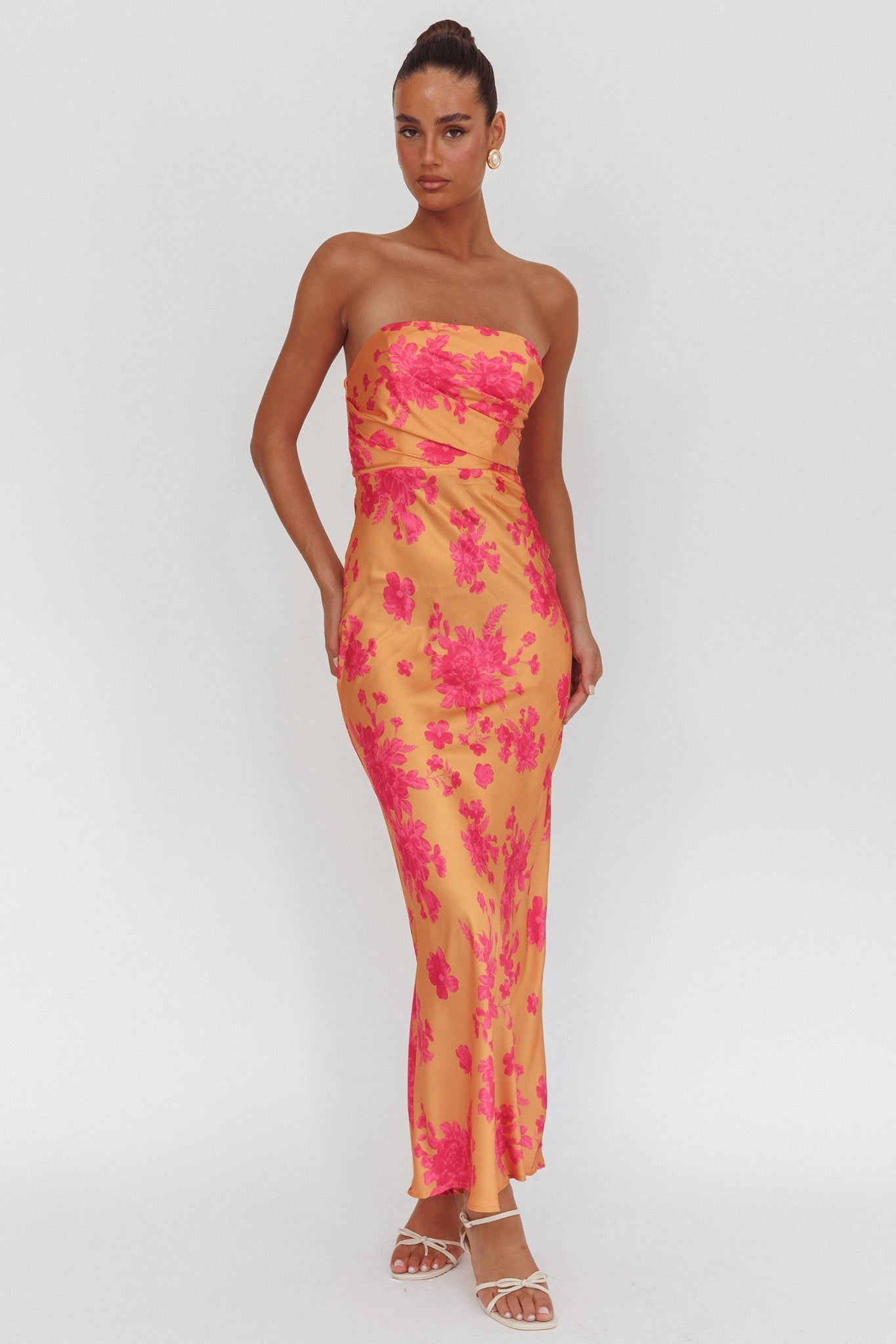 City Of Stars Strapless Maxi Dress Floral Orange