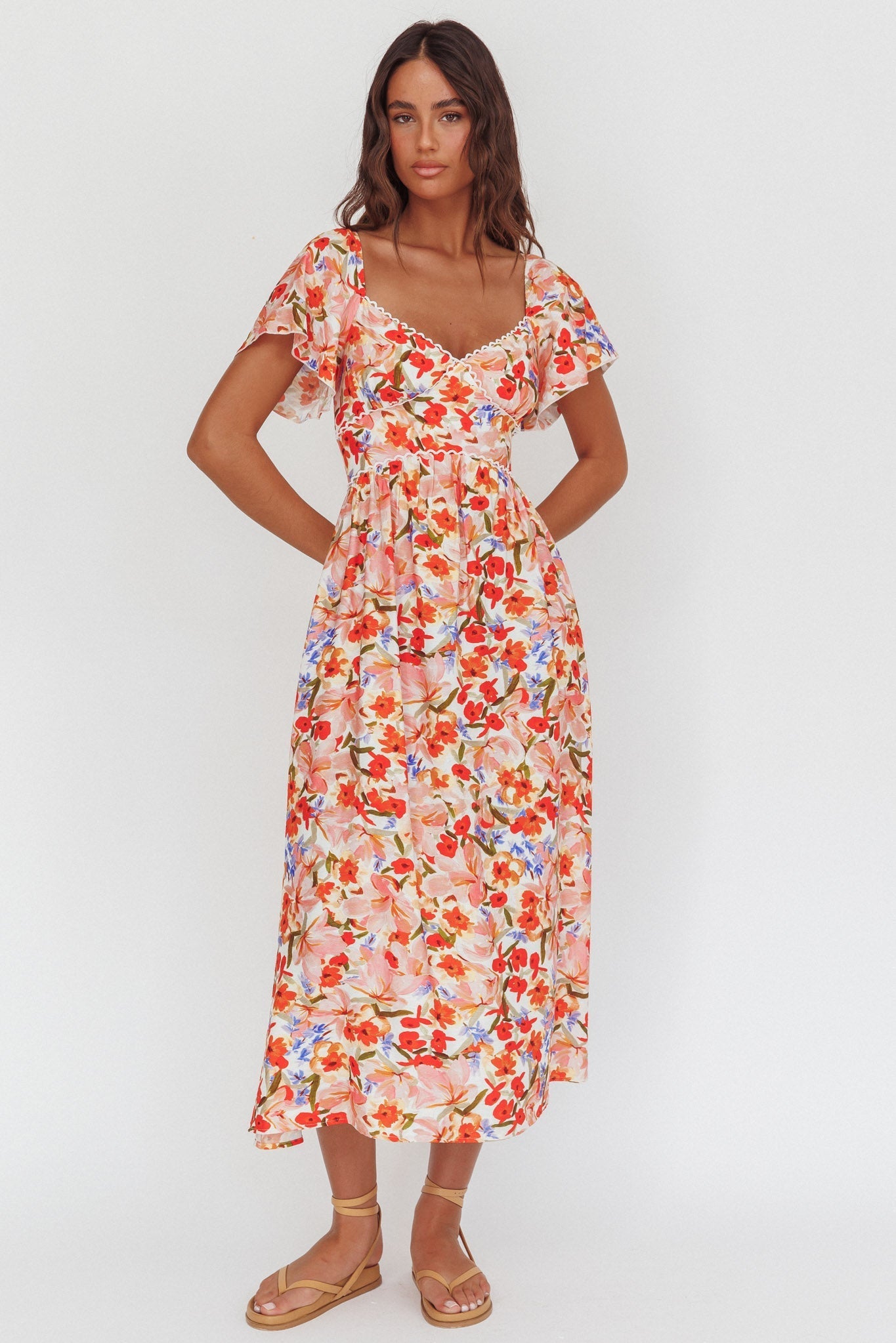 Carynna Flutter Sleeve Maxi Dress Floral Red